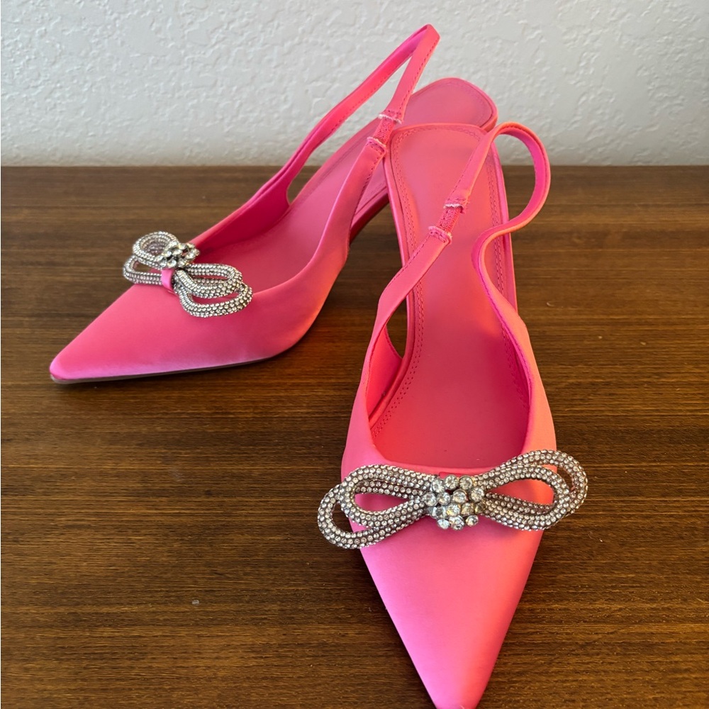 ASOS Pink Slingback Heels with  Crystal Rhinestone Bow